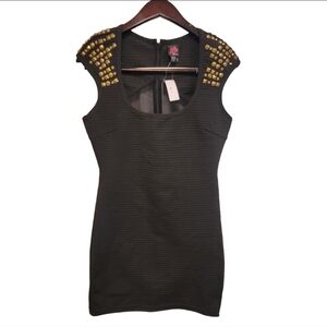 NWT B2 by Bebe Gold Studded Black Bodycon Mini Dress